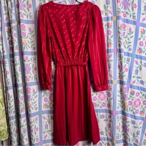Women’s Vintage 80s Oops California Red Striped Polyester Midi Dress